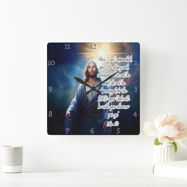 Jesus: Strong, Courageous, God's Presence Square Wall Clock (Home)