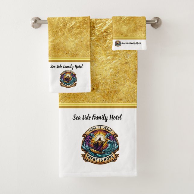 Jesus Surfing Brings Endless Faithful Joy Bath Towel Set (Insitu)