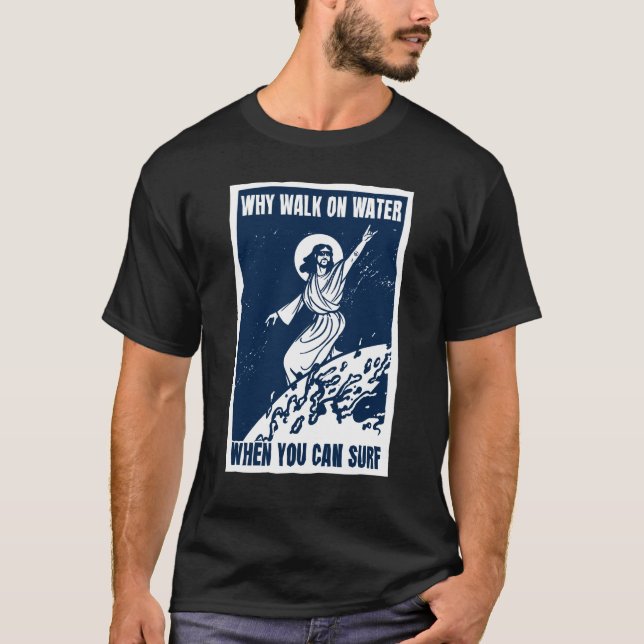 Jesus Surfing Christian Humour T-Shirt (Front)