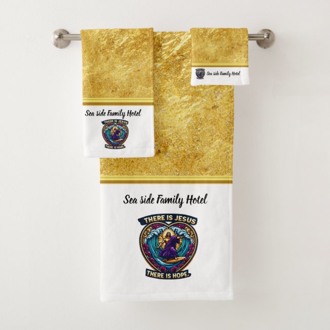 Jesus Surfing Inspires Faithful Family Adventures Bath Towel Set (Insitu)