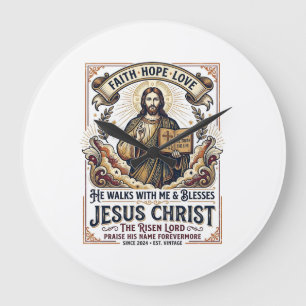 Jesus Surfing T-Shirt Inspirational Faith Large Clock