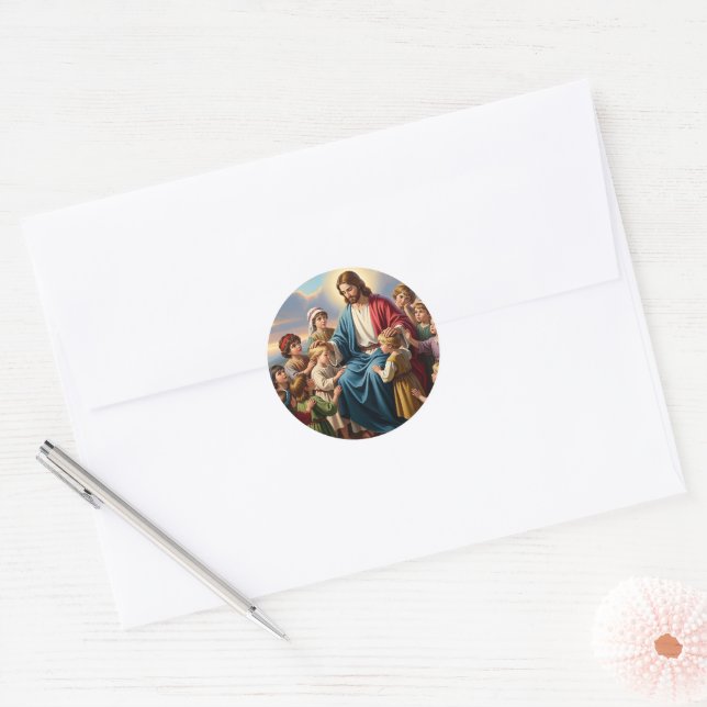Jesus Surrounded by Children Classic Round Sticker (Envelope)