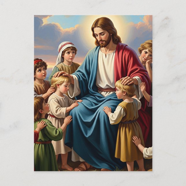 Jesus Surrounded by Children Holiday Postcard (Front)