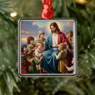 Jesus Surrounded by Children Metal Tree Decoration