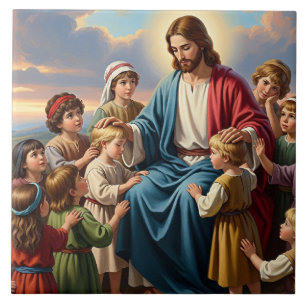 Jesus Surrounded by Children Tile