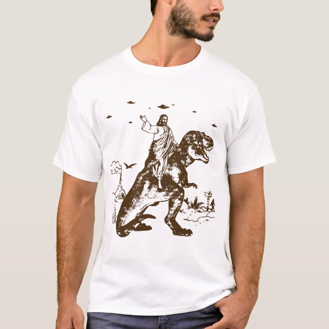 Jesus T Rex Atheist Jesus Dinosaur Charles Darwin T-Shirt (Front)