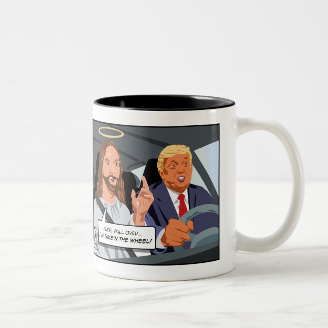Jesus Take the Wheel (From Trump!) Two-Tone Coffee Mug (Right)