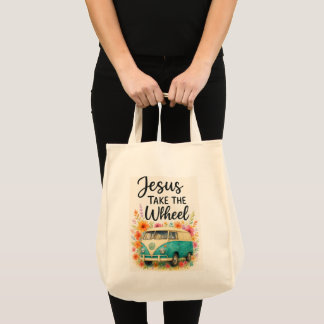 Jesus take the wheel tote bag