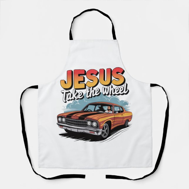 Jesus Take the Wheel Vintage Muscle Car Apron (Front)