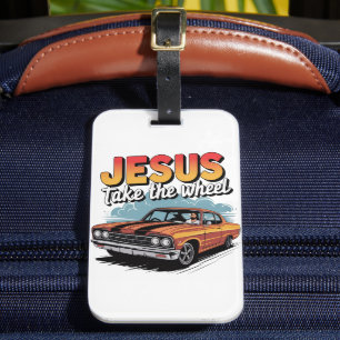 Jesus Take the Wheel Vintage Muscle Car Luggage Tag