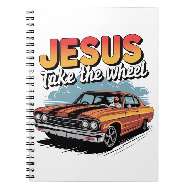 Jesus Take the Wheel Vintage Muscle Car Notebook (Front)