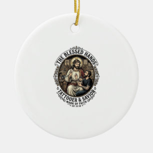 Jesus Tattoo Artist Studio T-Shirt Inspirational F Ceramic Tree Decoration