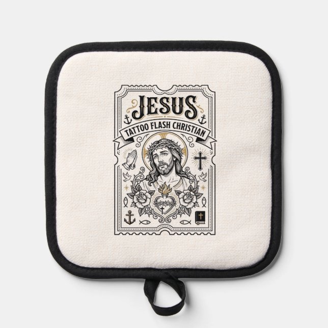 Jesus Tattoo Flash Christian Jesus Tattoo Flash Ch Pot Holder (Front)