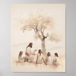 Jesus Teaching Children - Digital Watercolor Poster