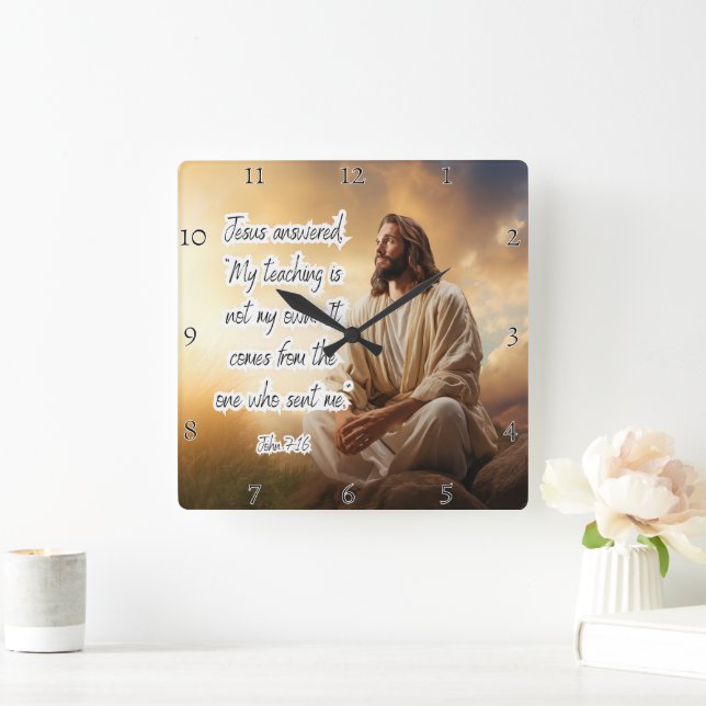 Jesus: Teaching, Sender, Divine Origin Square Wall Clock (Home)