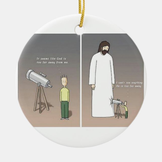 Jesus Telescope Ceramic Tree Decoration (Front)