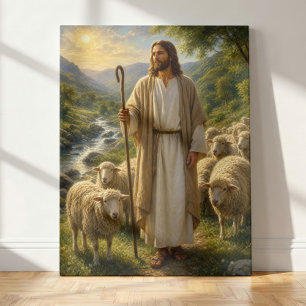 Jesus the Good Shepherd in Golden Valley Canvas Print