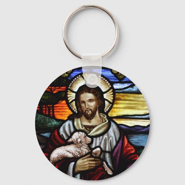 Jesus The Good Shepherd Stained Glass Keychain (Front)