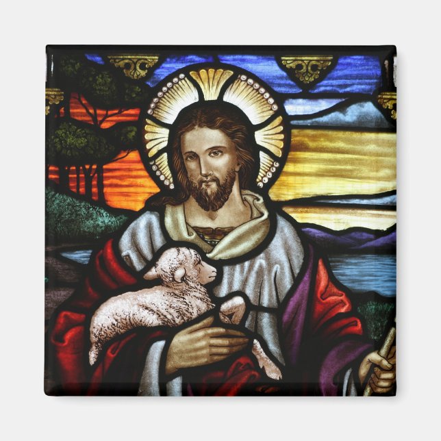 Jesus The Good Shepherd Stained Glass Magnet (Front)