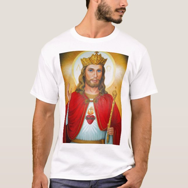 Jesus The King Blessing Sacred Heart of Jesus T-Shirt (Front)