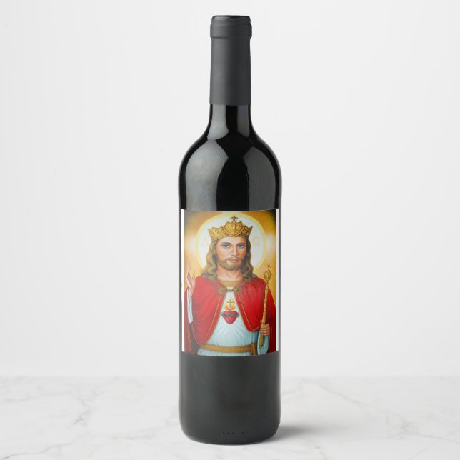Jesus The King Blessing Sacred Heart of Jesus Wine Label (Front)