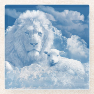 JESUS THE LAMB AND JESUS THE LION GLASS COASTER