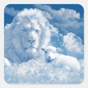 JESUS THE LAMB AND JESUS THE LION SQUARE STICKER