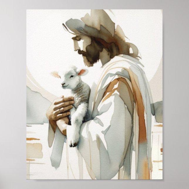 Jesus, The Lamb - Watercolor Christian Art and Fai Poster (Front)