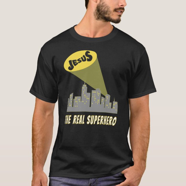 Jesus the Real Superhero Bat Signal T-Shirt (Front)