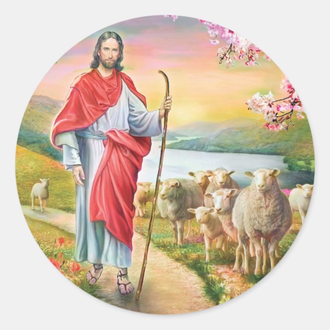 Jesus the shepherd classic round sticker (Front)