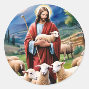 Jesus the shepherd classic round sticker