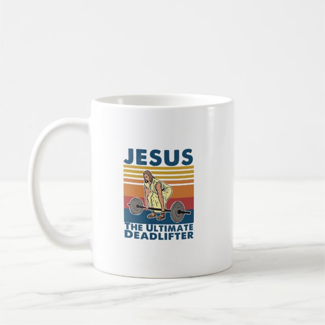 Jesus The Ultimate Deadlifter Fitness Vintage Coffee Mug (Left)