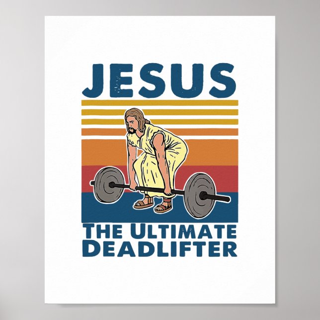 Jesus The Ultimate Deadlifter Fitness Vintage Poster (Front)