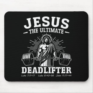 Jesus The Ultimate Deadlifter (on Back) Mouse Mat