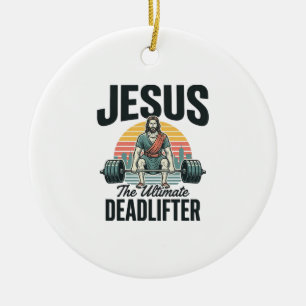 Jesus The Ultimate Deadlifter Vintage Ceramic Tree Decoration