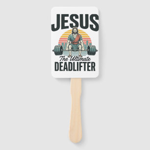 Jesus The Ultimate Deadlifter Vintage Hand Fan