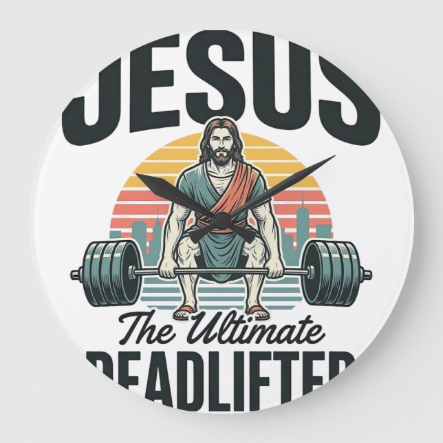 Jesus The Ultimate Deadlifter Vintage Large Clock (Front)