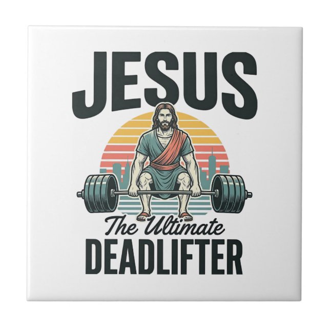 Jesus The Ultimate Deadlifter Vintage Tile (Front)