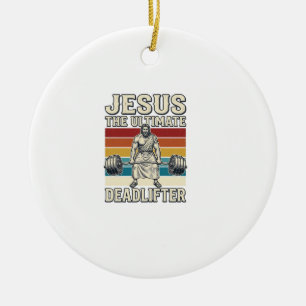 Jesus The Ultimate Deadlifter Vintage Vector Desig Ceramic Tree Decoration