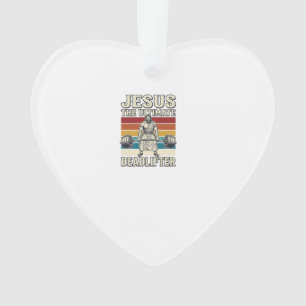 Jesus The Ultimate Deadlifter Vintage Vector Desig Ornament