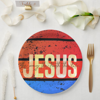 Jesus, The Way, The Truth, The Life Retro Sunset Paper Plate