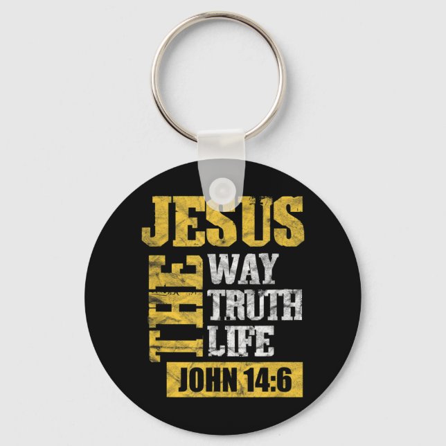 Jesus The Way Truth Life John 14:6 Christian Bible Key Ring (Front)