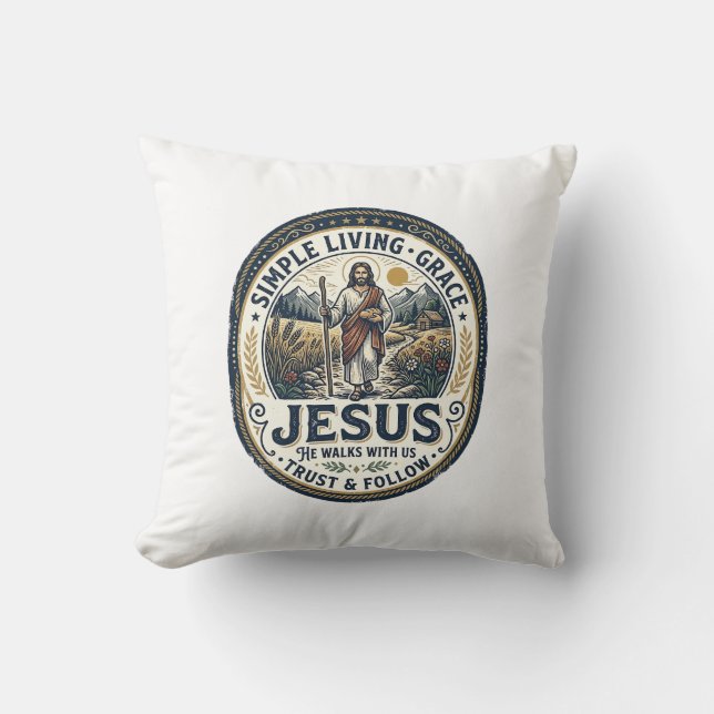 Jesus Tiny House Slow Living Vintage Cushion (Front)