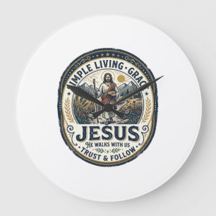 Jesus Tiny House Slow Living Vintage Large Clock