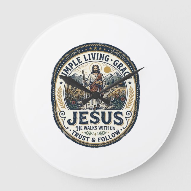 Jesus Tiny House Slow Living Vintage Large Clock (Front)