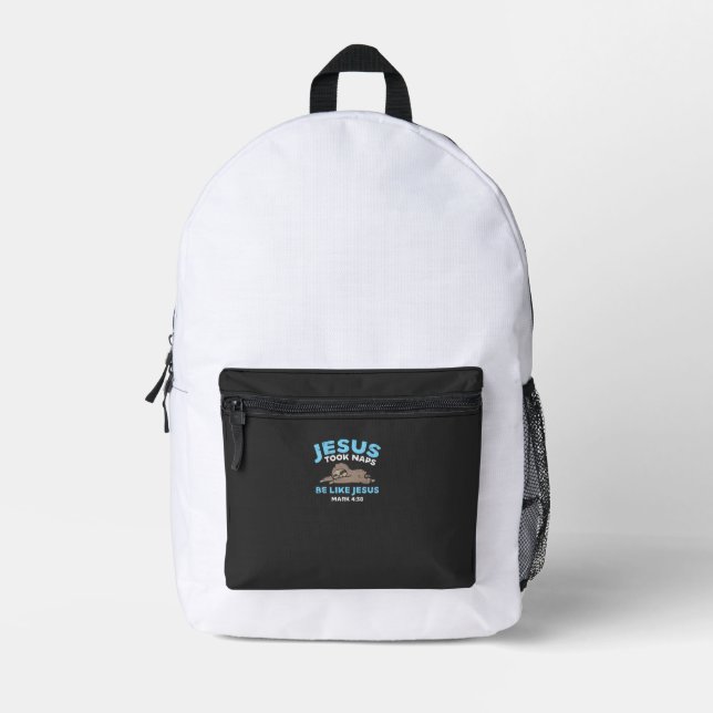 Jesus Took Naps Sloth Funny Bible Verse God Christ Printed Backpack (Front)
