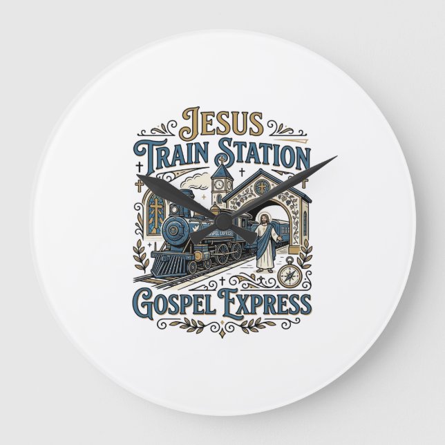 Jesus Train Station Gospel Express Jesus Train Sta Large Clock (Front)