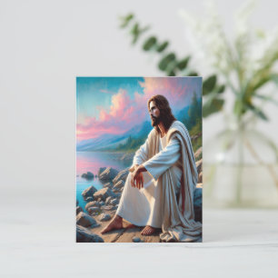 Jesus Tranquil Savior in Divine Reflection Postcard