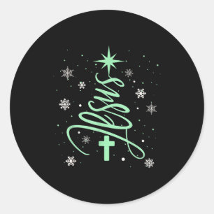 Jesus Tree Christian Christmas Faith Snowflakes Cr Classic Round Sticker