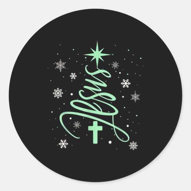 Jesus Tree Christian Christmas Faith Snowflakes Cr Classic Round Sticker (Front)
